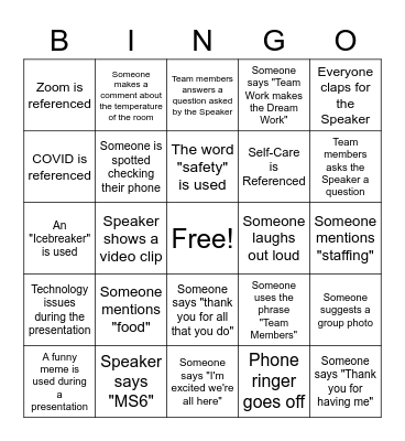 MS6 Staff Retreat Bingo! Bingo Card