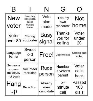 Phonebank Bingo Card
