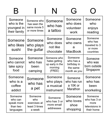 ICEBREAKER BINGO! Bingo Card