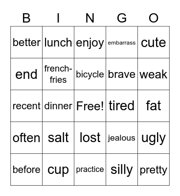 ASL 2 Unit 4 Lessons 16-20 Bingo Card