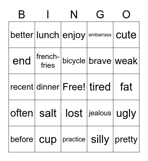 ASL 2 Unit 4 Lessons 16-20 Bingo Card