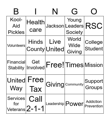 United Way 2016 Campaign Bingo Card