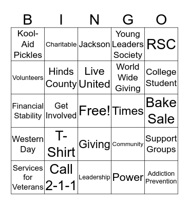 United Way 2016 Campaign Bingo Card