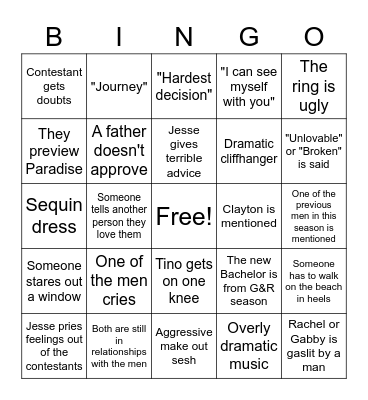 Bachelorette Finale Bingo Card