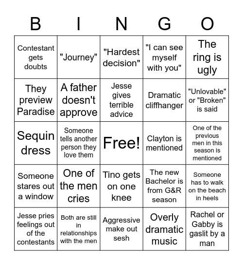 Bachelorette Finale Bingo Card