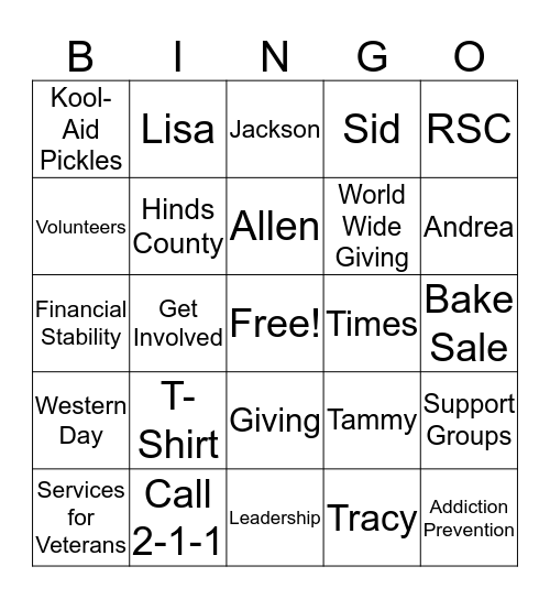 United Way 2016 Campaign Bingo Card