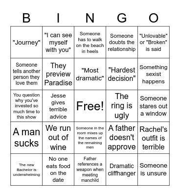 Bachelorette Finale Bingo Card