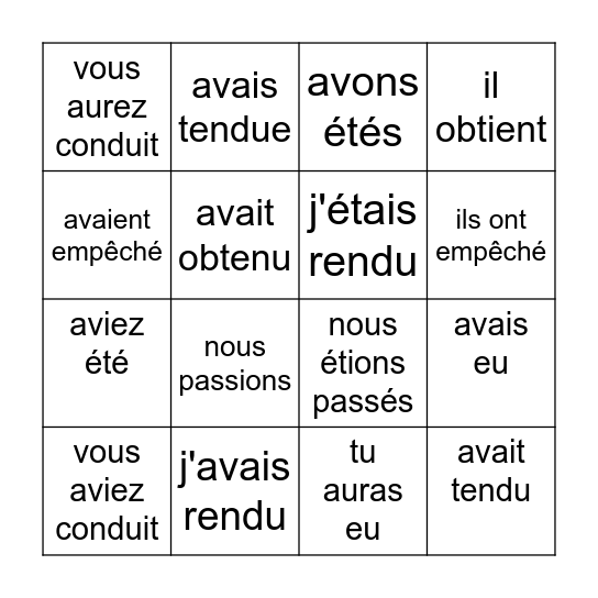 À votre tour! Bingo Card