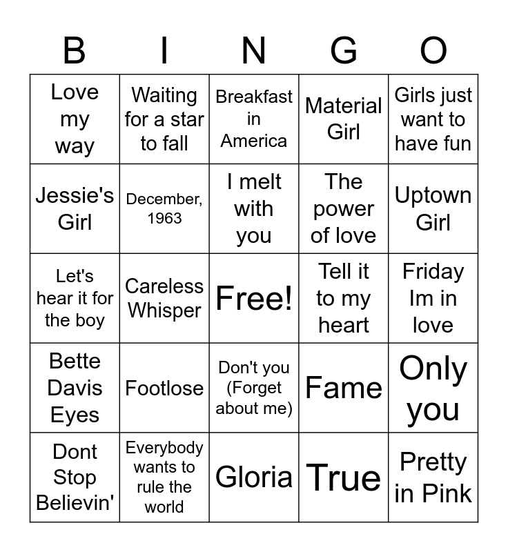 Retro Prom Bingo Card