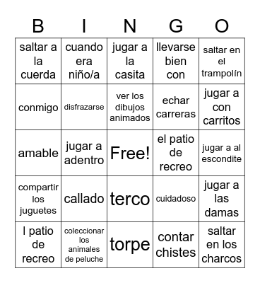 VOCABULARY 1.2 - En mi niñez Bingo Card