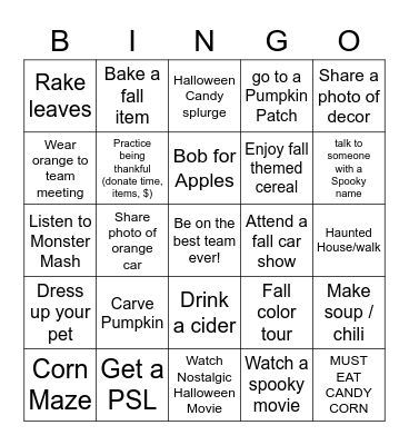 Lotan Lot Fall Bingo Card