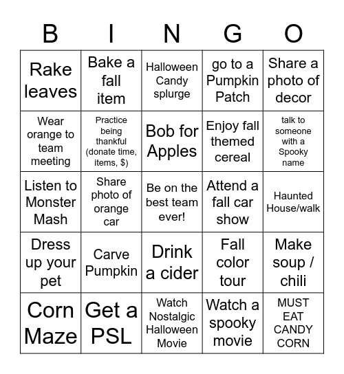 Lotan Lot Fall Bingo Card