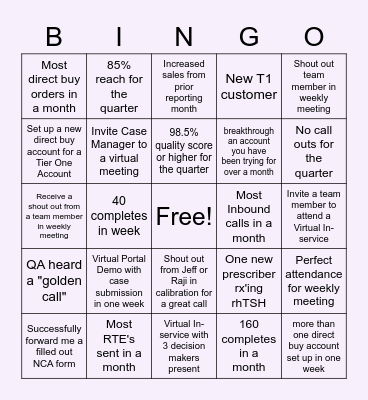 Quarterly  BINGO Card