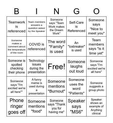 MS6 Staff Retreat Bingo! Bingo Card