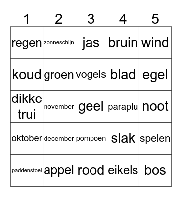 Bingo kaart lagere school Bingo Card