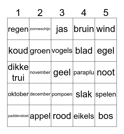 Bingo kaart lagere school Bingo Card