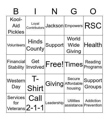 United Way 2016 Campaign Bingo Card