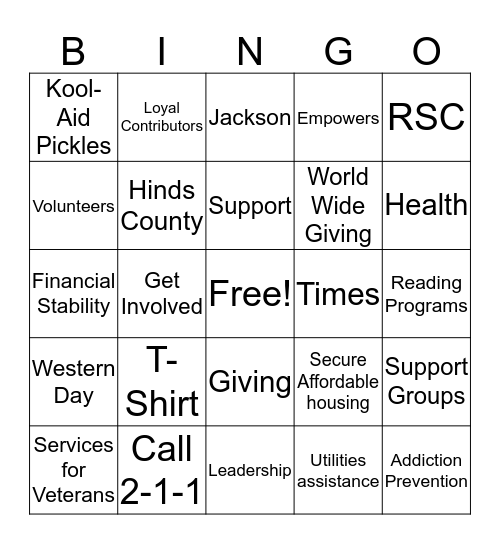 United Way 2016 Campaign Bingo Card