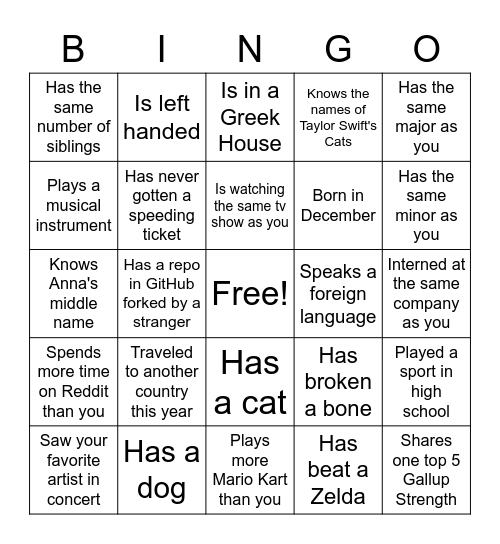 Raikes Bingo Card