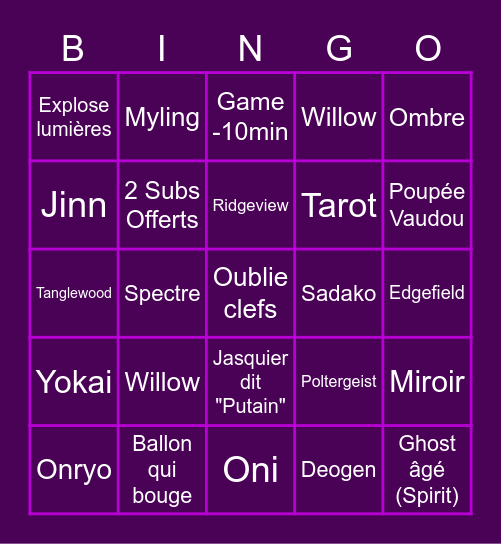 BINGO PHASMO Jasquier Bingo Card