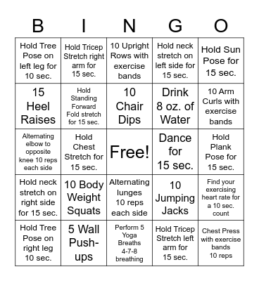 Fitness Bingo Card
