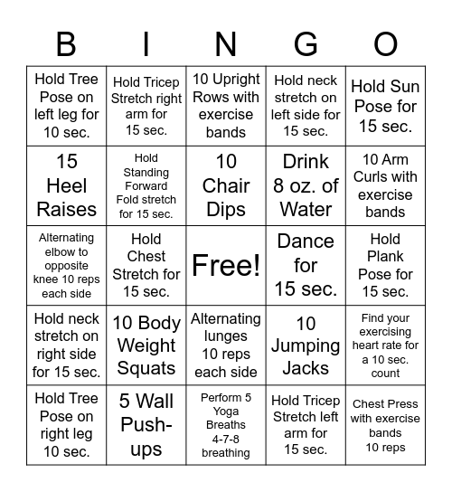 Fitness Bingo Card