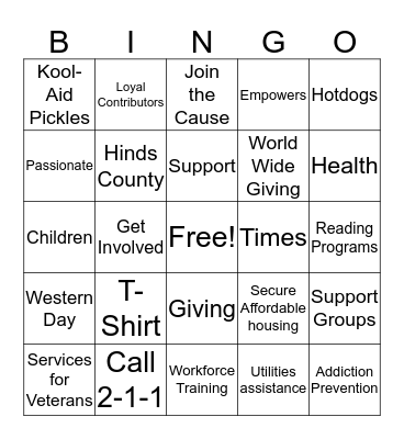 United Way 2016 Campaign Bingo Card