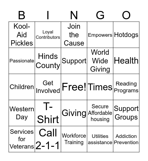 United Way 2016 Campaign Bingo Card