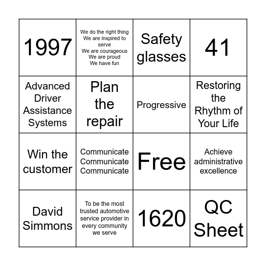 Caliber Trivia Bingo Card