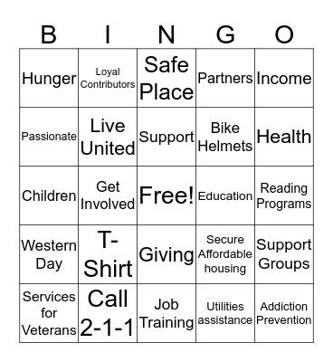 United Way 2016 Campaign Bingo Card