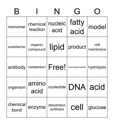 Chemistry Vocab Bingo Card