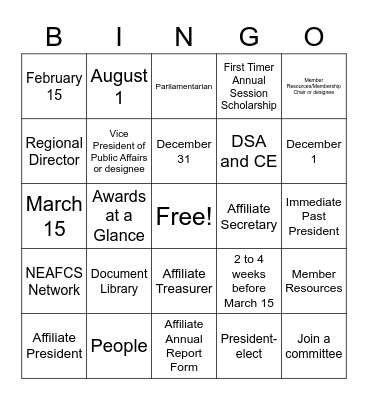 NEAFCS BINGO Card
