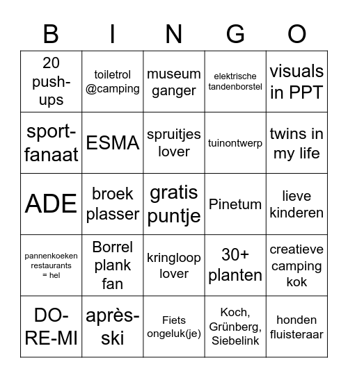 Ken je Collega's Bingo Card