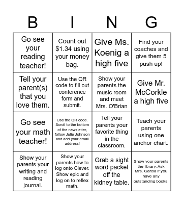 Open House Bingo Card