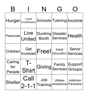 United Way 2016 Campaign Bingo Card