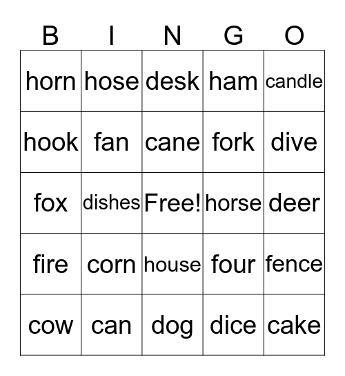 Word Work C D F H Bingo Card