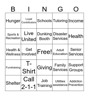 United Way 2016 Campaign Bingo Card