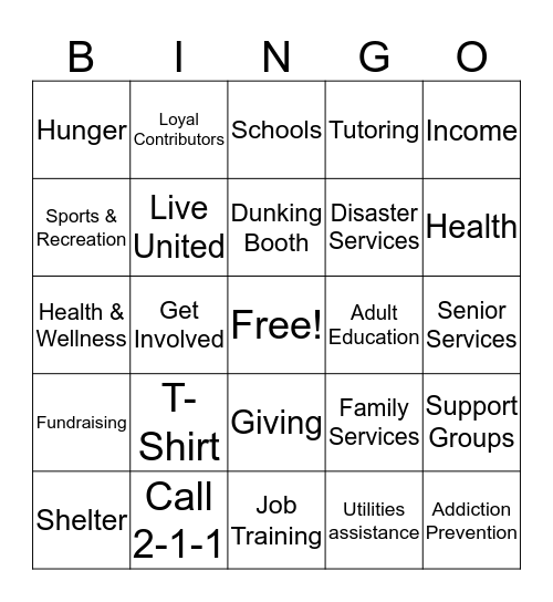 United Way 2016 Campaign Bingo Card