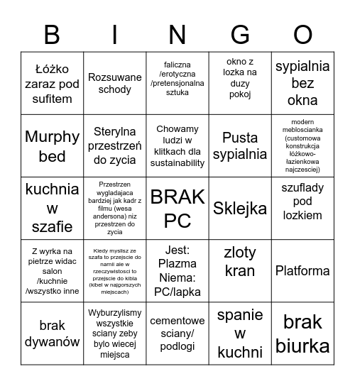 Small apartment bingo Card