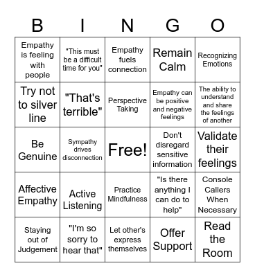 Empathy Bingo Card