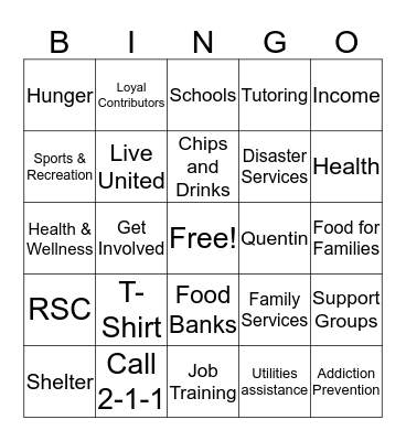 United Way 2016 Campaign Bingo Card
