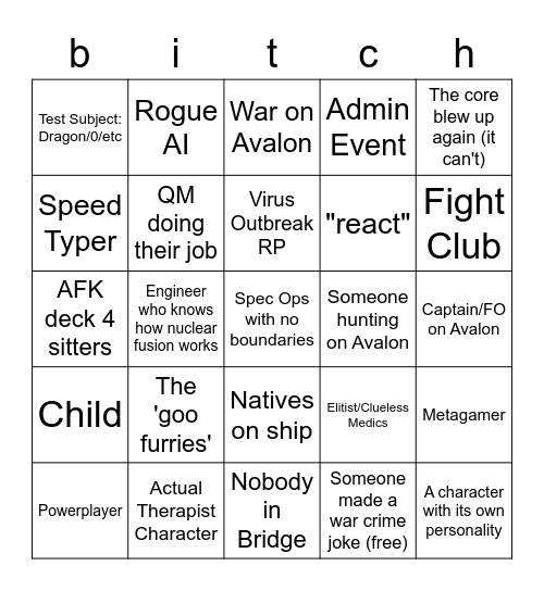 SSRP Bingo Card