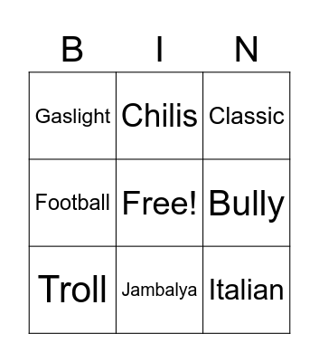 Frost Bingo Card