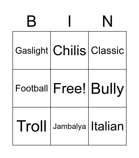 Frost Bingo Card