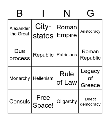 Ancient Greece/Rome BINGO Card
