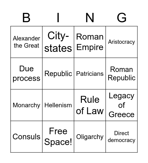 Ancient Greece/Rome BINGO Card