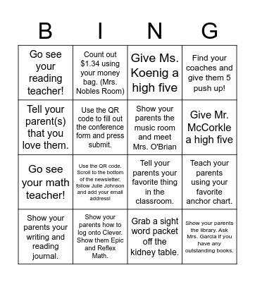 Open House Bingo Card