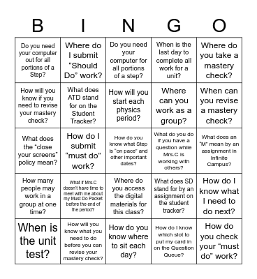 Modern Classrooms Routines & Procedures Bingo Card