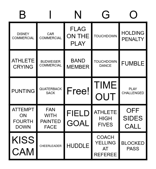 FOOTBALL BINGO Card