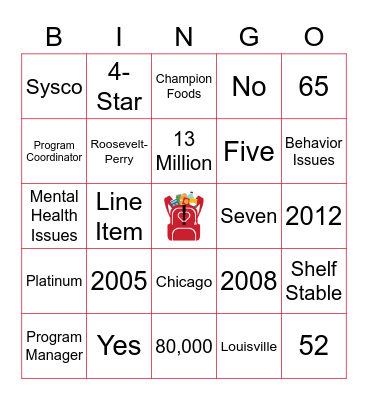 Backpack Bingo Card